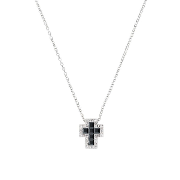 Collana Amen Mini Con Croce Con Zirconi Bianchi E Neri CLCRREBBNZ3