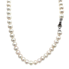Necklace with 6.5 mm Akoya Pearls and White Gold and Diamond Clasp