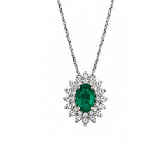 Collana Davite&Delucchi In Oro Bianco 18 KT con Smeraldo Naturale e Contorno di Diamanti Naturali CLN011835SM