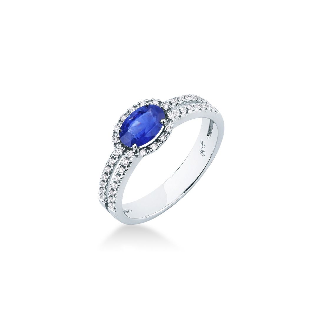Anillo Mirco Visconti de oro blanco con zafiro de talla ovalada y diamantes