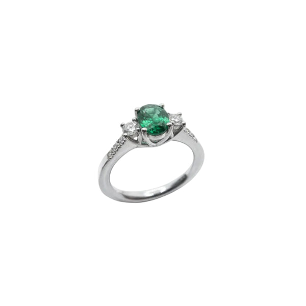Anello Iannelli Hand Made in Oro Bianco con Smeraldo e Diamanti ANK91