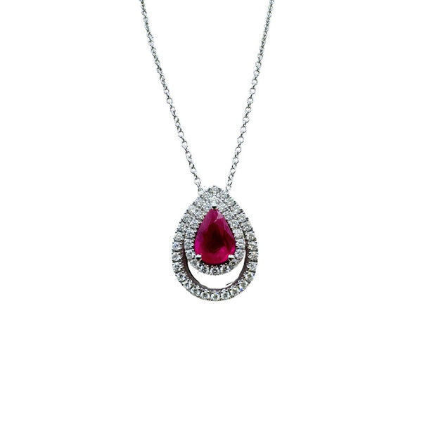 Collana Mirco Visconti con Pendente con Rubino Taglio Goccia e Doppio Contorno di Diamanti ABA1144/R