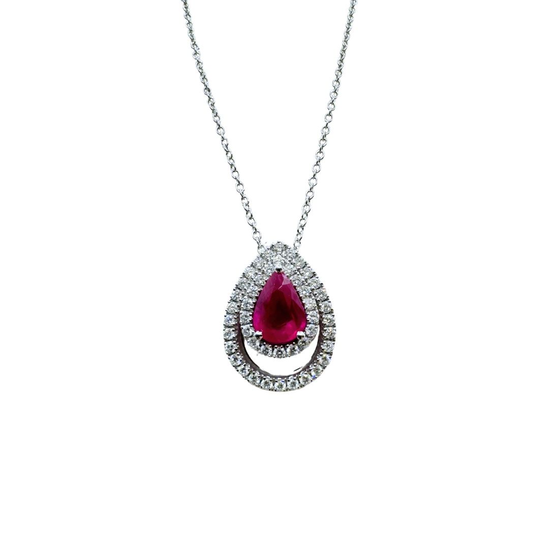 Collar Mirco Visconti con colgante de rubí de talla gota y doble diamante envolvente