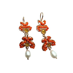 Pendientes Koliè Pashà en Plata con Perlas, Coral y Topacio