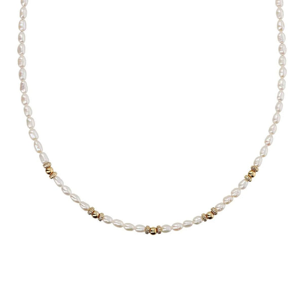 Collana Etrusca Girocollo in Argento 925 placcato Oro Giallo 18kt con Sfere Golden e Perle a Chicco d'Acqua Dolce WSET00781.YG