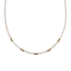 Etruscan Choker Necklace in 18kt Yellow Gold Plated 925 Silver with Golden Spheres and Freshwater Rice Pearls WSET00781.YG
