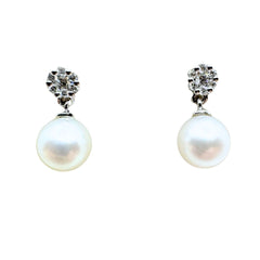 Giorgio Visconti White Gold Earrings with a Magic Flower of Diamonds and 7.5mm Freshwater Pearls