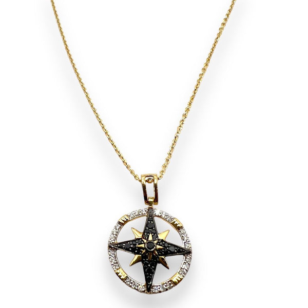 Collana Zancan da Uomo in Oro Giallo 18 kt con Pendente con Rosa dei Venti con Diamanti Neri e Bianchi UC085GB