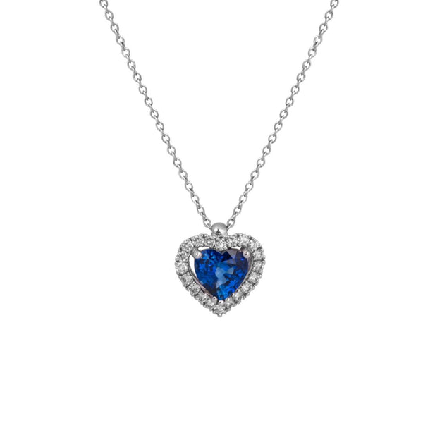 Collana Mirco Visconti in Oro Bianco con Zaffiro taglio Cuore e Contorno di Diamanti ABA1044/20Z