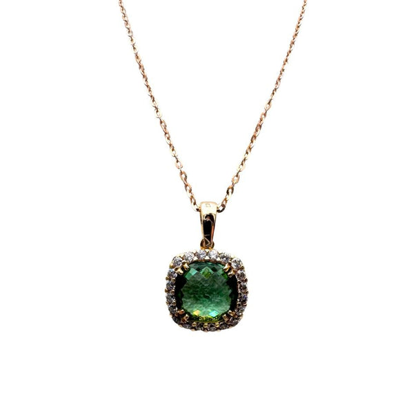 18KT Rose Gold Necklace with Green Quartz and Zircons