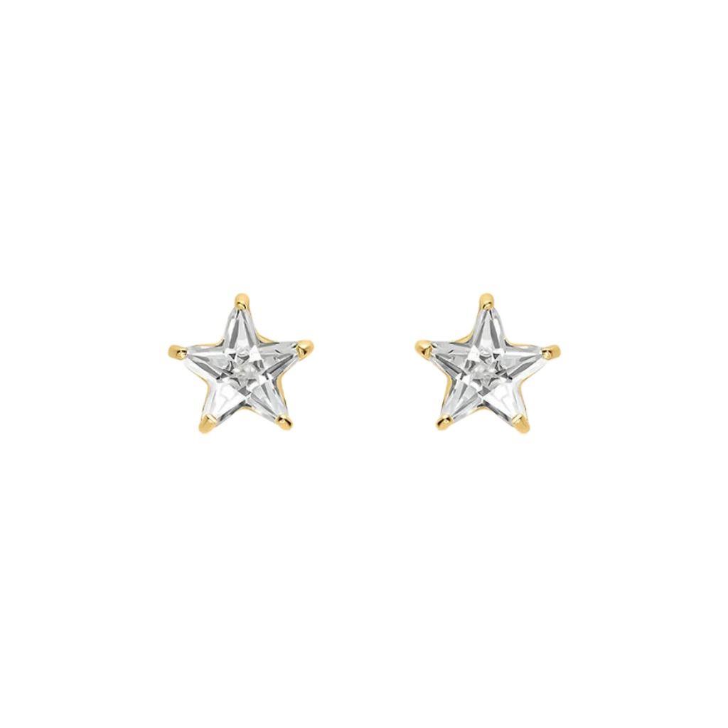 Stroili Bon Ton Star Lobe Earrings 9 KT Yellow Gold Cubic Zirconia 1418106