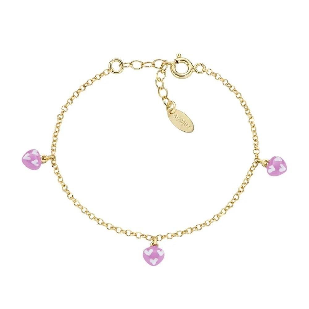 Amen Bracelet for Girls with Pink Enamelled Pendant Hearts