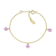 Amen Bracelet for Girls with Pink Enamelled Pendant Hearts