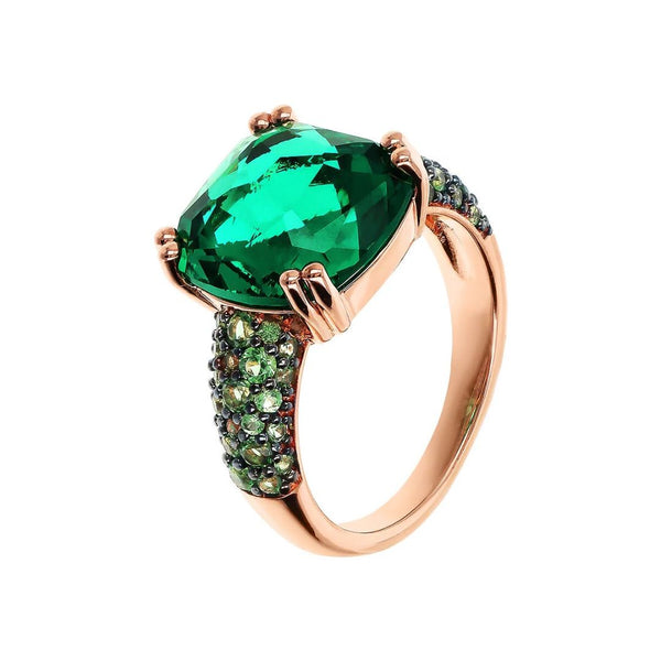 Anello Bronzallure Cocktail Con Prisma Gem Quadrata Verde E Pavé WSBZ02179.EM-54