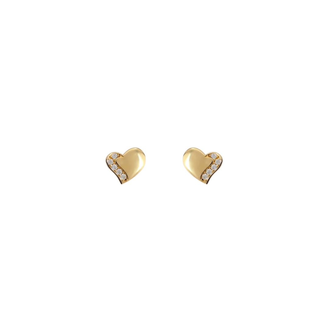 Pendientes de botón de corazón sinuoso Milor Gold con circonitas cúbicas en oro amarillo 375