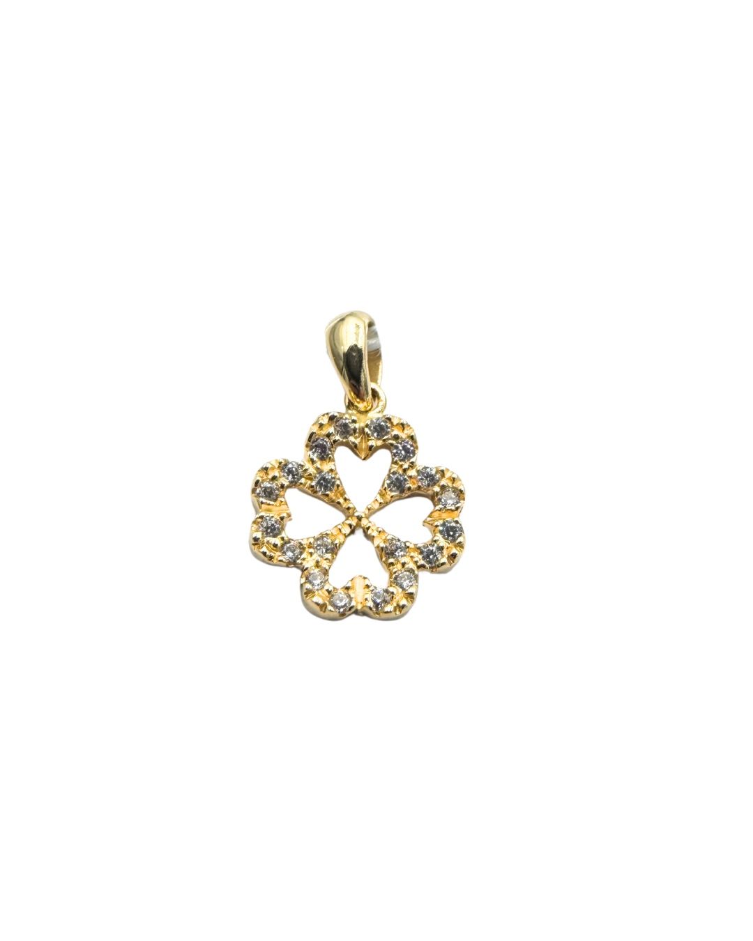 Yellow Gold Four-Leaf Clover Pendant with Zircons
