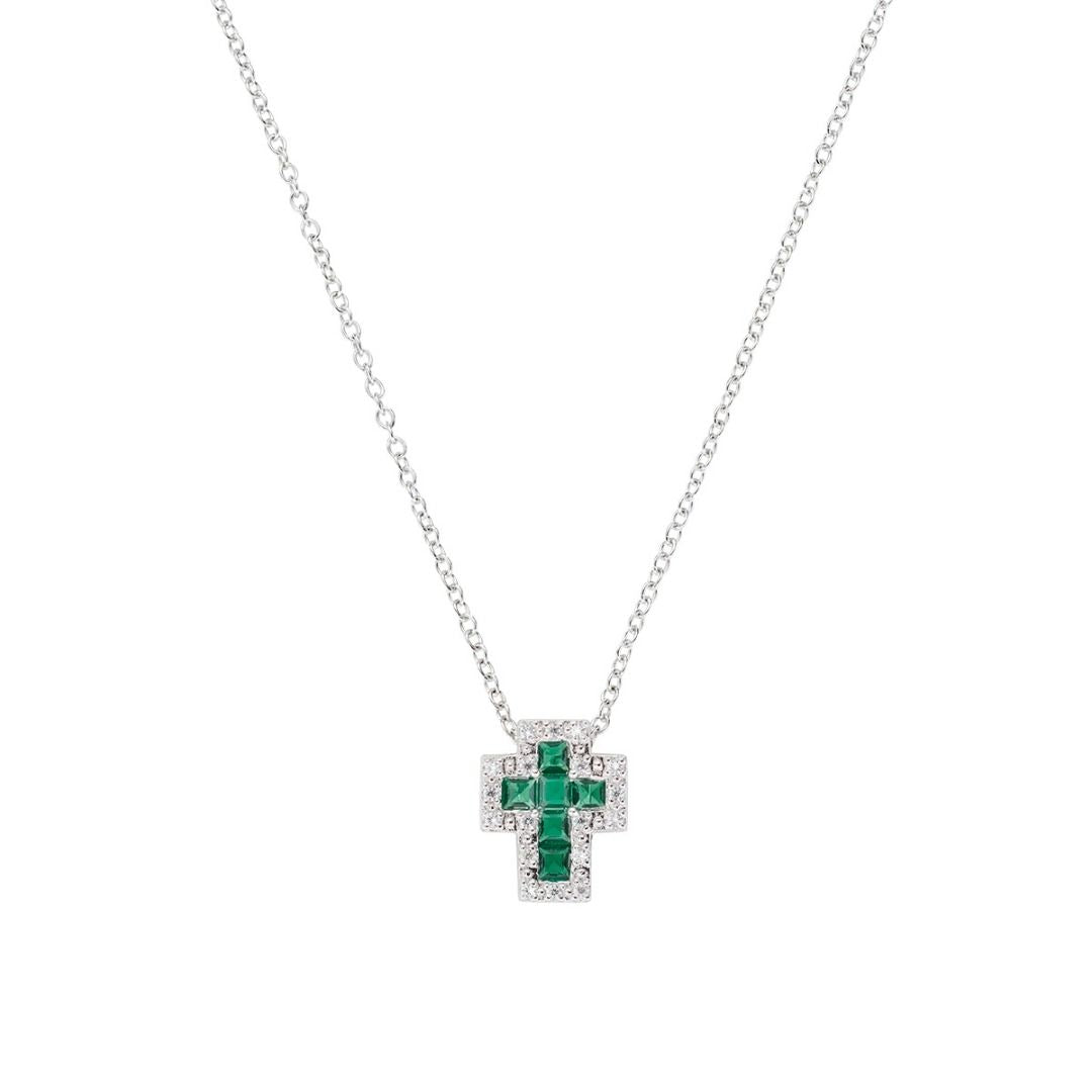 Collana Amen Mini Con Croce Con Zirconi Bianchi E Verde CLCRREBBVZ3