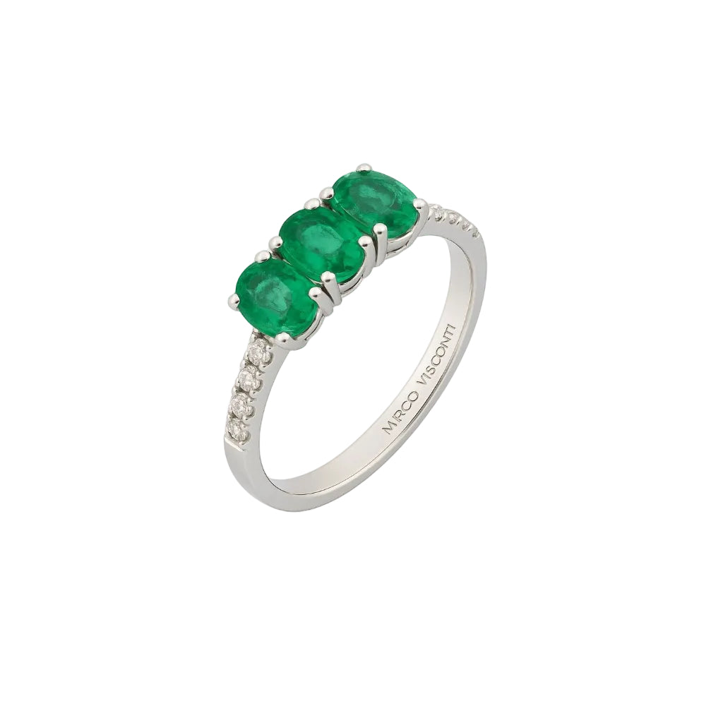Mirco Visconti Trilogy Ring with Emeralds, Sapphires, and Diamonds