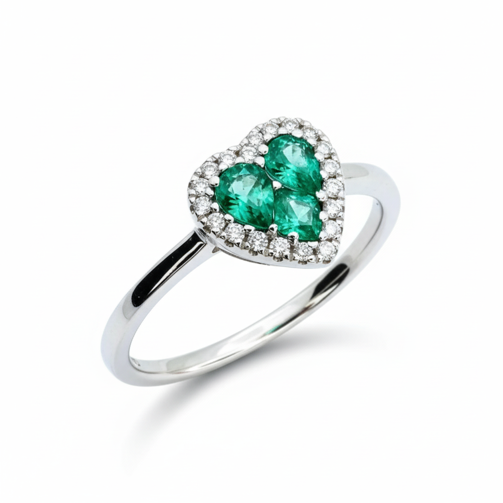 Anello Davite&Delucchi Cuore con Smeraldi e Diamanti AA030784SM