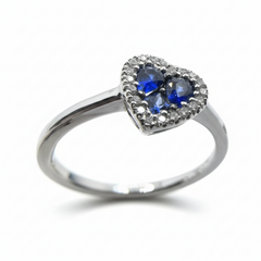 Davite&amp;Delucchi Heart Ring in White Gold with Sapphires and Diamonds
