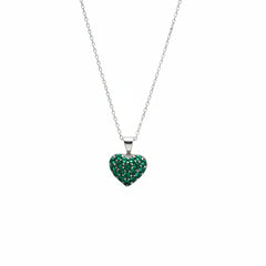 Collar de oro blanco con colgante de corazón con pavé de esmeraldas