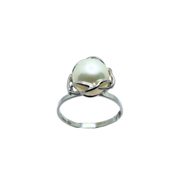 Anello in Oro Bianco 18 KT con Perla Giapponese Akoya mm7,5/8 AN075