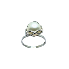 Anillo de oro blanco de 18 kt con perla japonesa Akoya de 7,5/8 mm