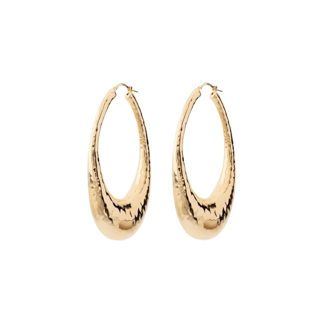 Orecchini Cerchi Etrusca Ovali Martellati Placcati in Oro Giallo 18 KT WSET00911.YG