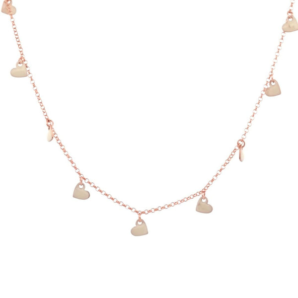 Collar Versari de plata rosa con corazones esmaltados en blanco