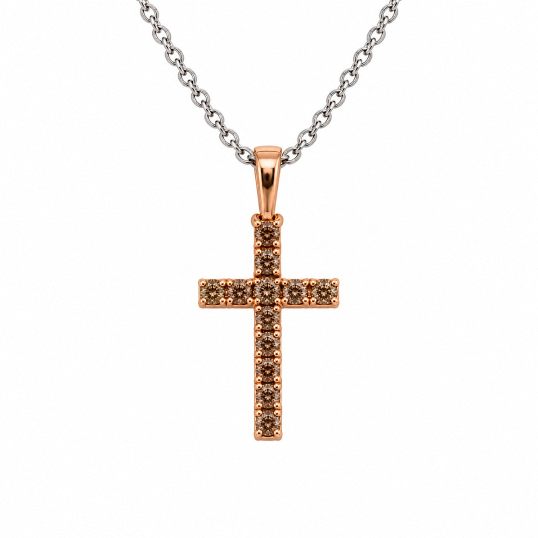 Collana Iannelli Croce in Oro Bianco e Rosa 18 KT con Diamanti Brown FLIK020