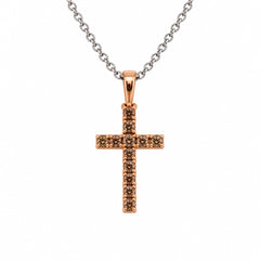 Collana Iannelli Croce in Oro Bianco e Rosa 18 KT con Diamanti Brown FLIK020