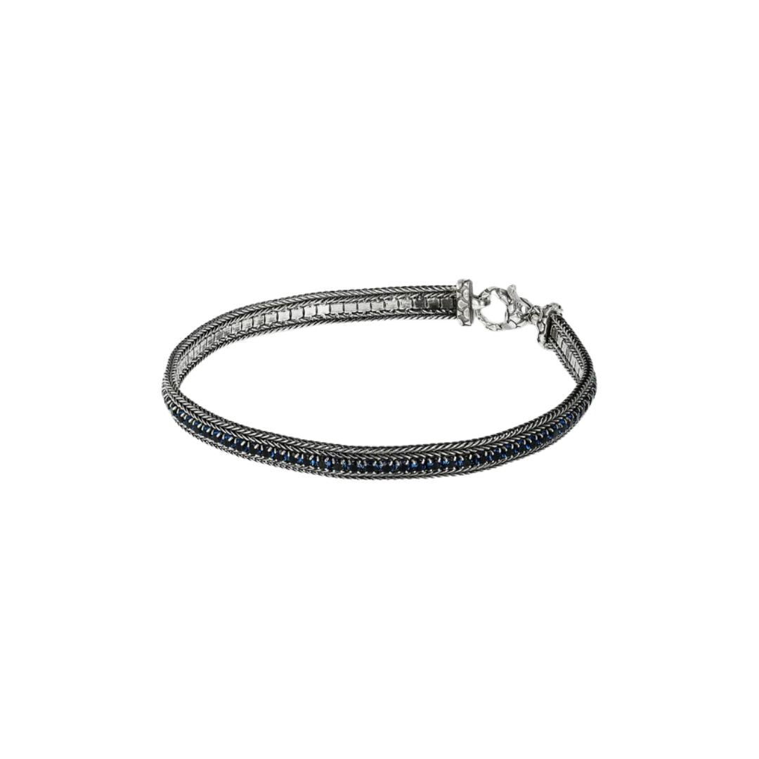 Albert M. Bracelet with Spike Chain and Blue Cubic Zirconia