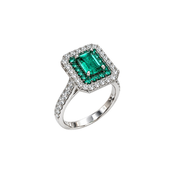 Anello Iannelli Handmade in Oro Bianco 18 KT con Smeraldi Naturali e Diamanti Naturali CORS
