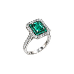 Anello Iannelli Handmade in Oro Bianco 18 KT con Smeraldi Naturali e Diamanti Naturali CORS