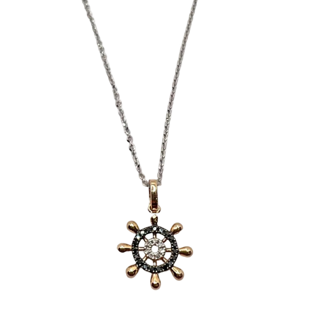 Collar de timón Zancan para hombre en oro blanco y rosa de 18 quilates con diamantes blancos y negros