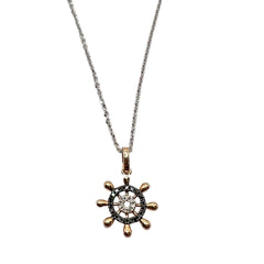 Collar de timón Zancan para hombre en oro blanco y rosa de 18 quilates con diamantes blancos y negros