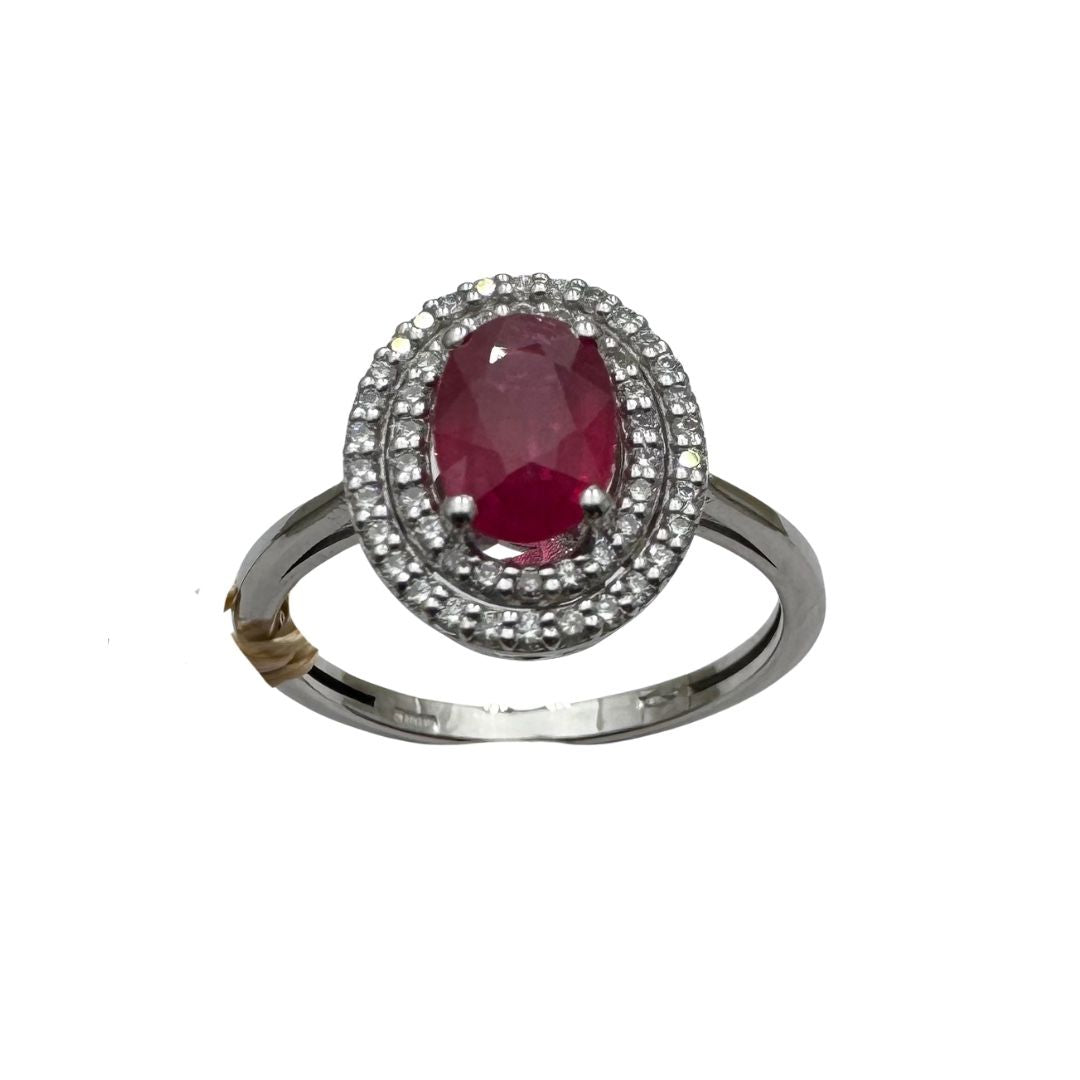 Anello Bibigi Con Rubino-Smeraldo-Zaffiro E Doppio Contorno Di Diamanti -