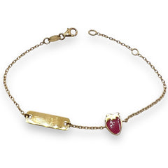 Bracciale Bimba in Oro Giallo con Targhetta e Cuore Smaltato BR026