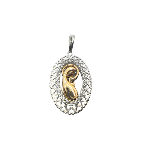Colgante con Madonna en Oro Rosa y Blanco de 18KT y Circonitas