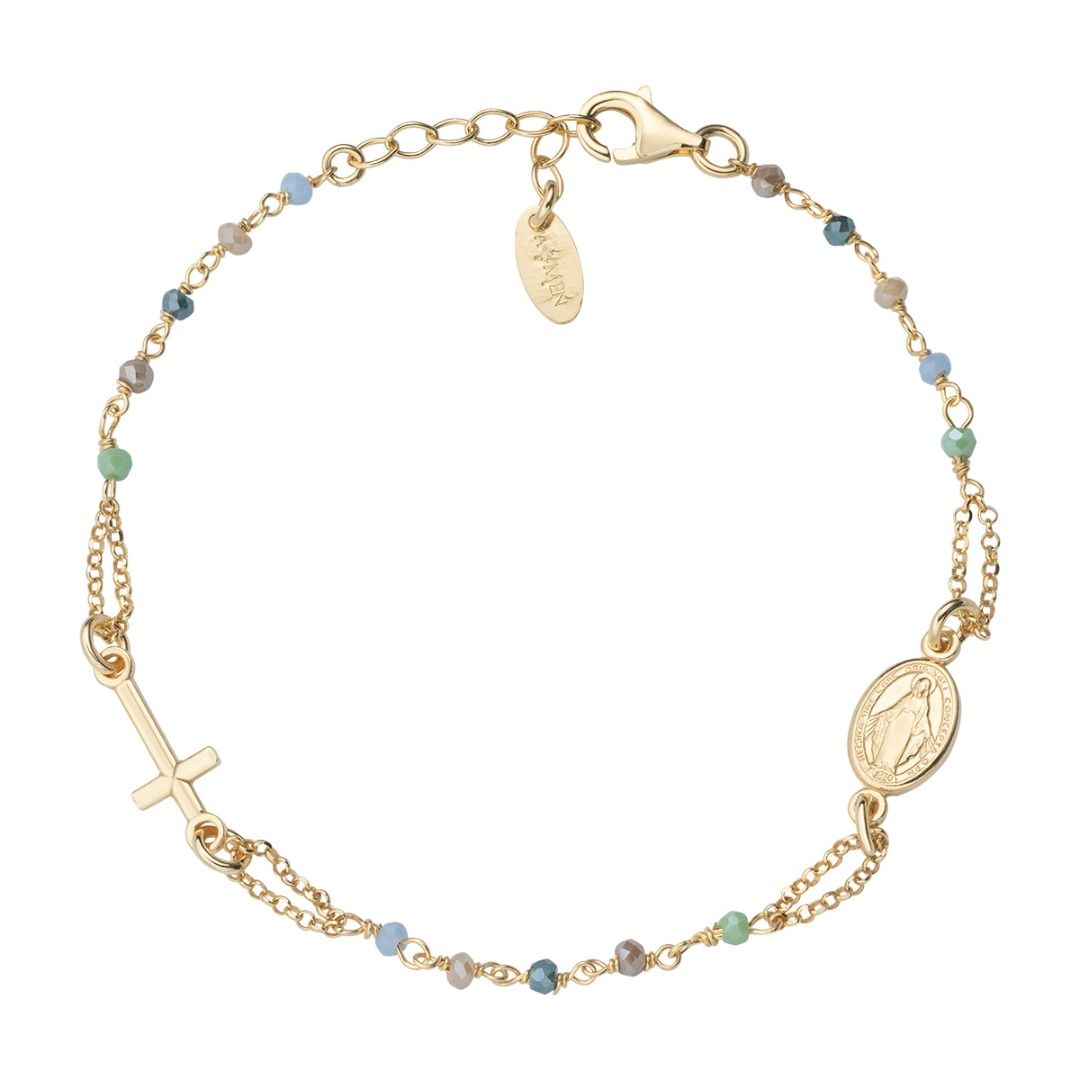 Amen Golden Rosary Bracelet with Pastel Multicolor Crystals