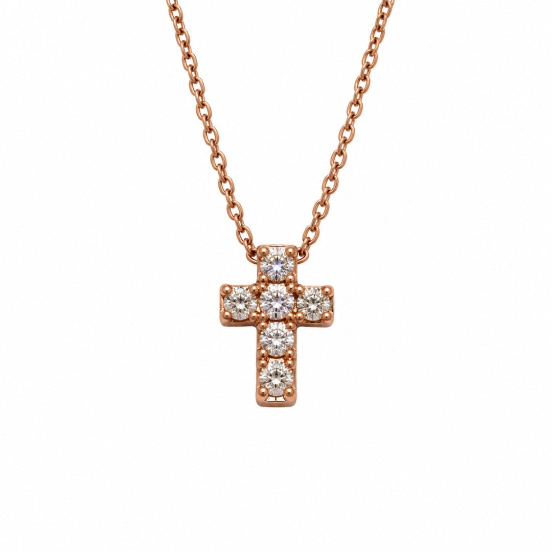 Collana Iannelli Croce in Oro Rosa 18 KT con Diamanti Naturali M81A050