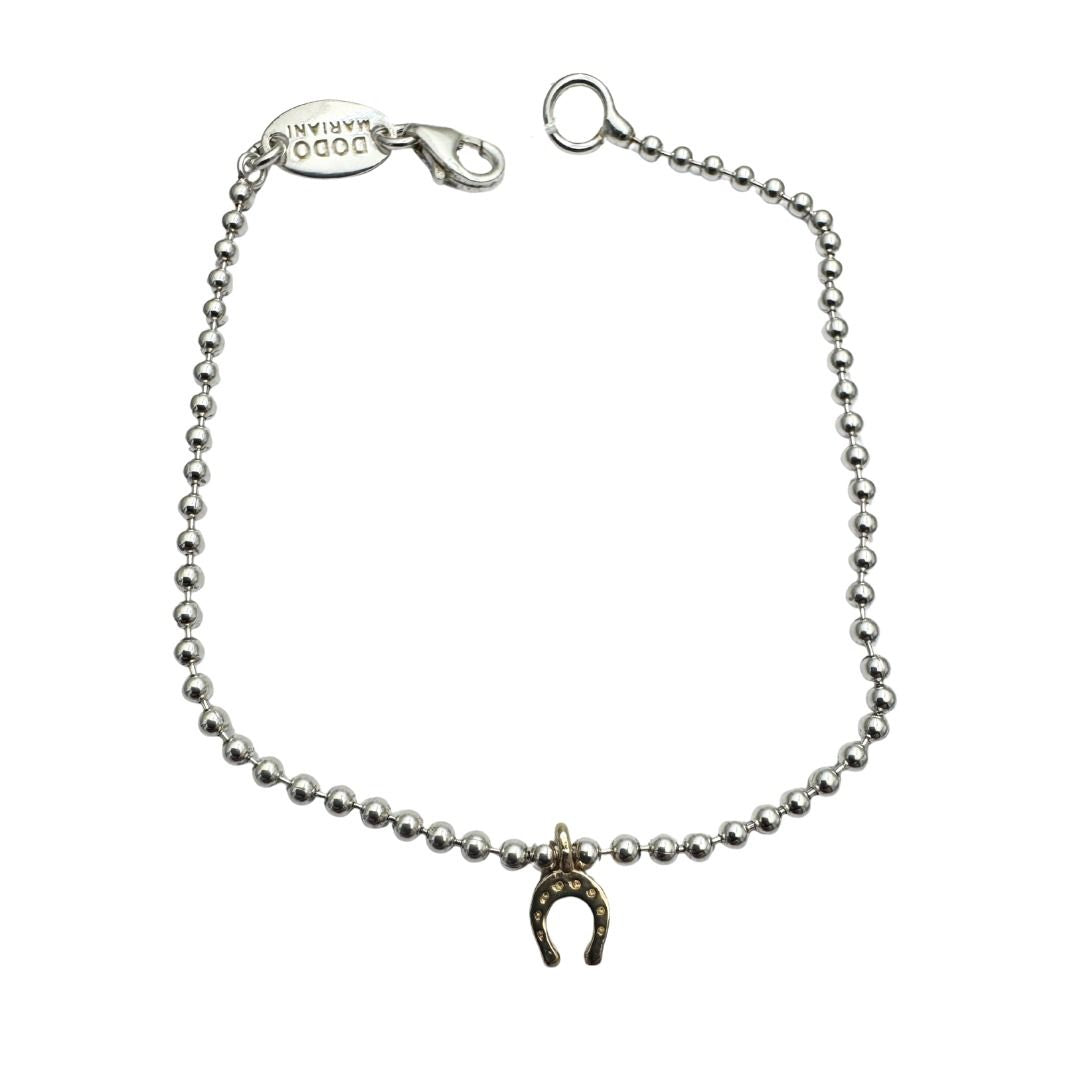 Dodo Mariani Bracelet with Balls and Horseshoe Pendant in 9Kt Yellow Gold.
