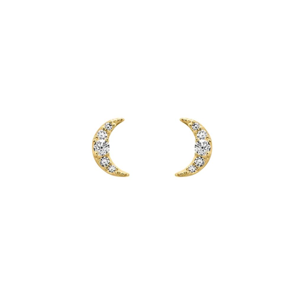 Stroili Stud Earrings Lunula Bon Ton 9 KT Yellow Gold Cubic Zirconia 1435997