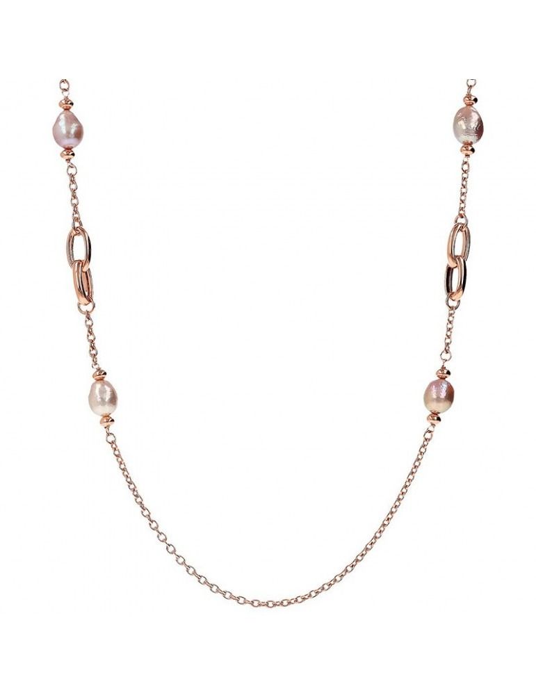 Collana Bronzallure Maxima Lunga Rose Gold con Maglie Intrecciate e Perle Multicolor WSBZ02259.MULTI