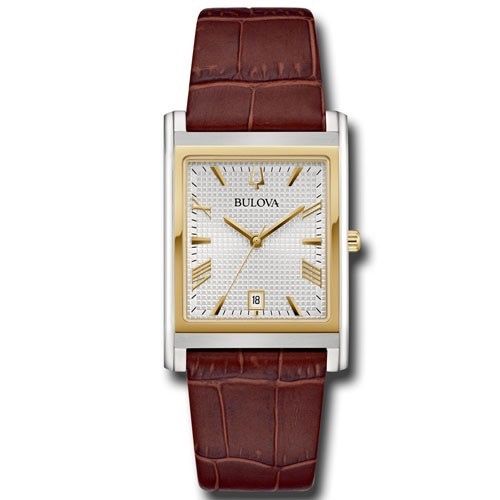 Orologio Bulova da Uomo  Classic con Cassa Rettangolare Bicolore con Cinturino in Pelle Marrone 98B430