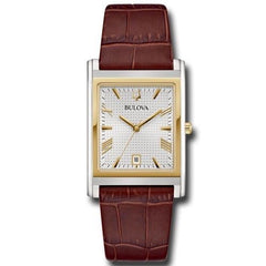 Orologio Bulova da Uomo  Classic con Cassa Rettangolare Bicolore con Cinturino in Pelle Marrone 98B430