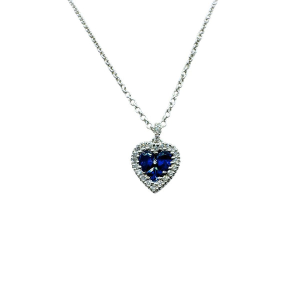 Collana Davite&Delucchi in Oro Bianco con Pendente Cuore con Zaffiri e Diamanti CLN011105ZF1