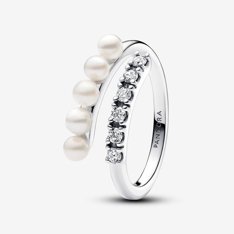 Pandora Intertwined Ring with Cultured Freshwater Pearls and Pavé