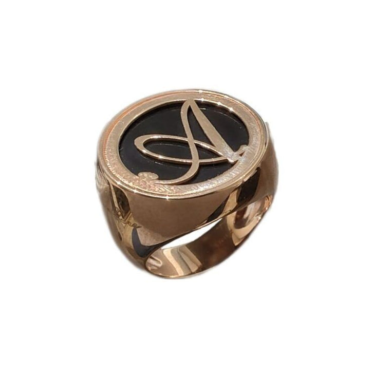 Bronzallure Ring with Black Onyx and Initial A