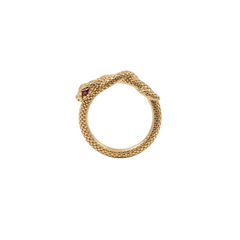 Anillo Nove25 con forma de serpiente bañado en oro y ojos de circonita cúbica roja